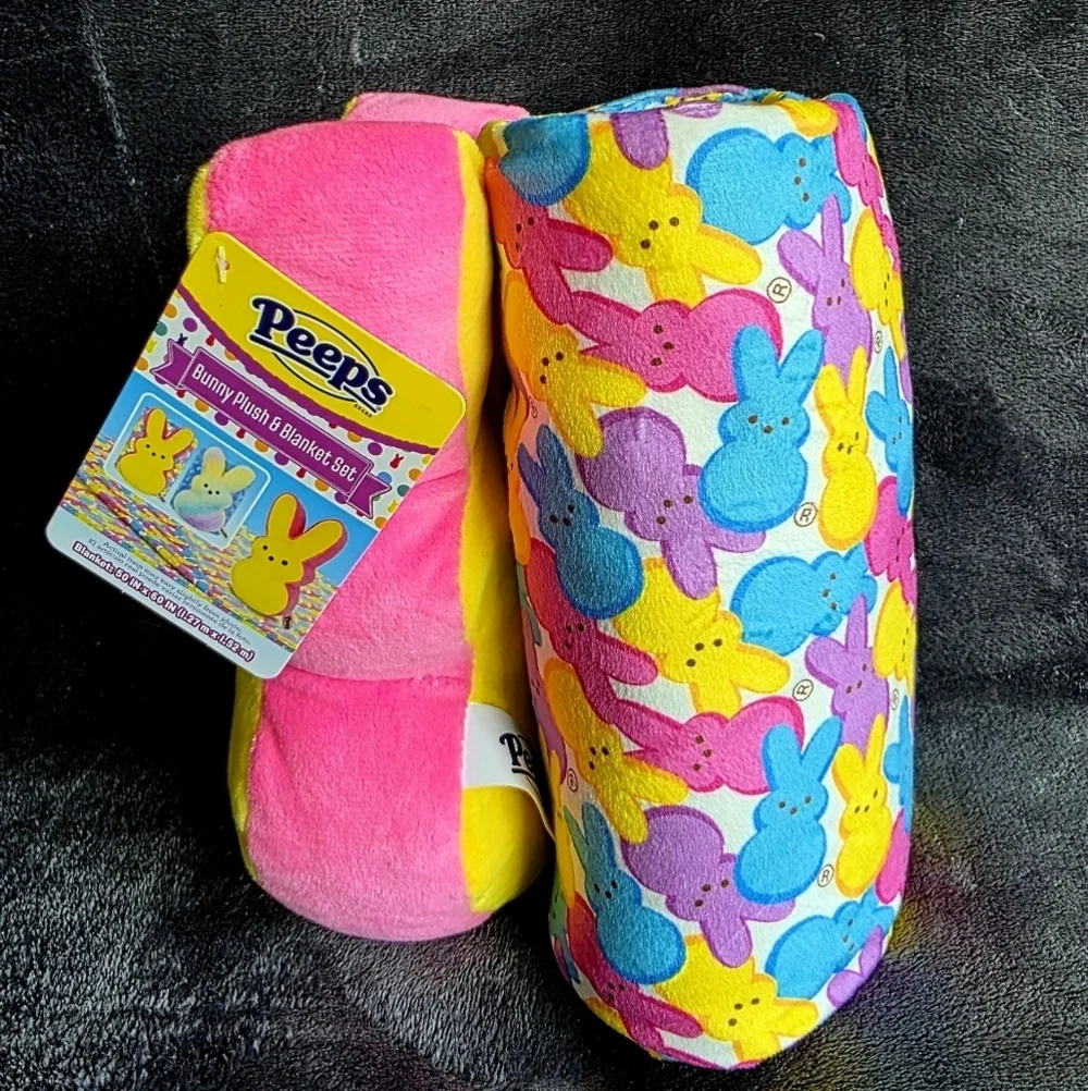 New 8.5' Yellow Pink Easter Peeps Plush & Multicolor Blanket for Adult/ Child